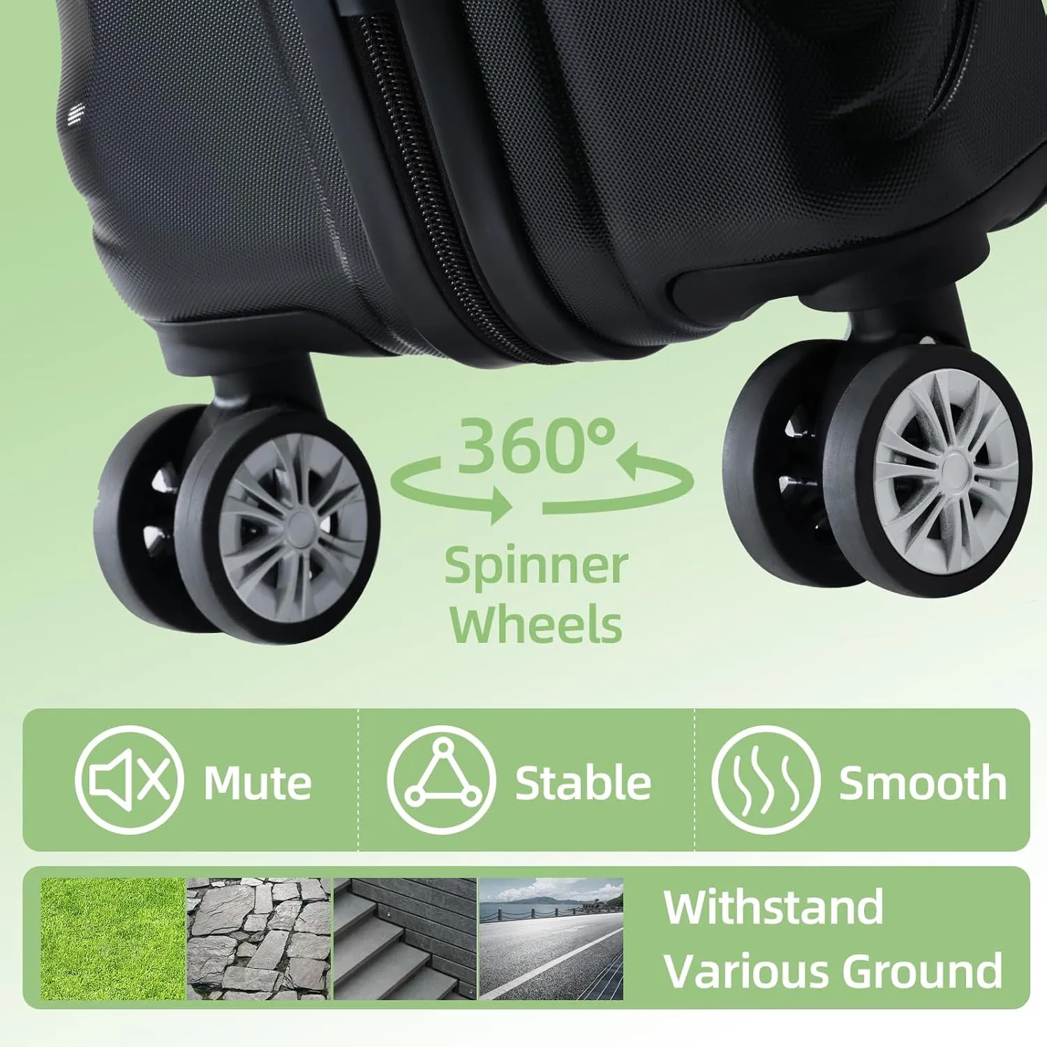 Luggage 20 Inch Set 3 Piece Luggage Set carry on luggage with wheels for Travel (Black, 3 piece set-20-Inch)