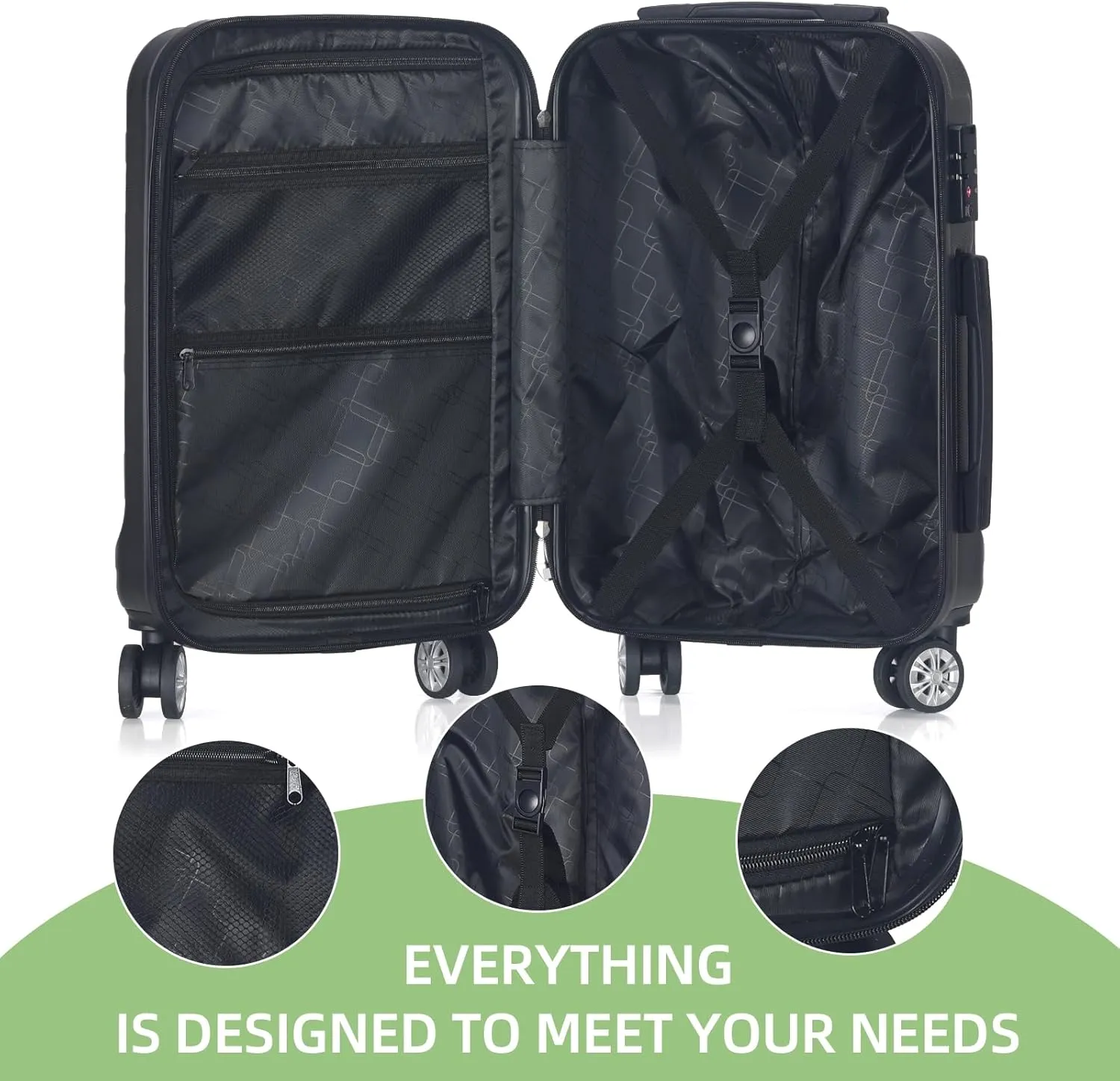 Luggage 20 Inch Set 3 Piece Luggage Set carry on luggage with wheels for Travel (Black, 3 piece set-20-Inch)