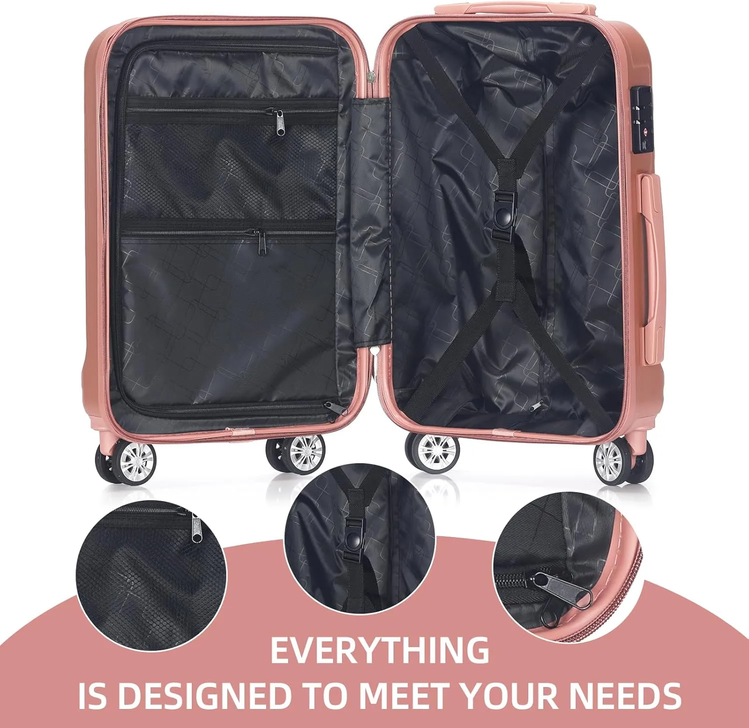 Luggage 20 Inch Set 3 Piece Luggage Set carry on luggage with wheels for Travel (Rose gold, 3 piece set-20-Inch)