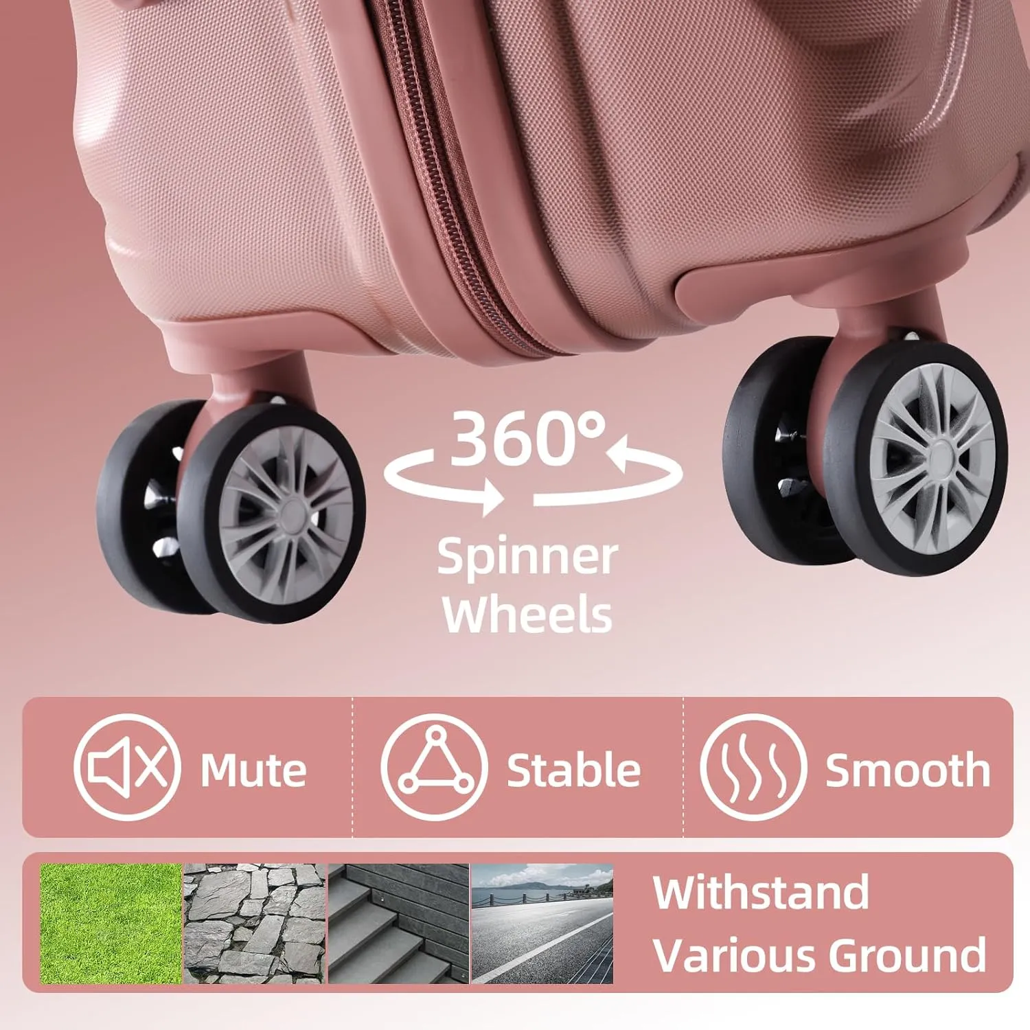 Luggage 20 Inch Set 3 Piece Luggage Set carry on luggage with wheels for Travel (Rose gold, 3 piece set-20-Inch)