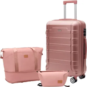 Luggage 20 Inch Set 3 Piece Luggage Set carry on luggage with wheels for Travel (Rose gold, 3 piece set-20-Inch)