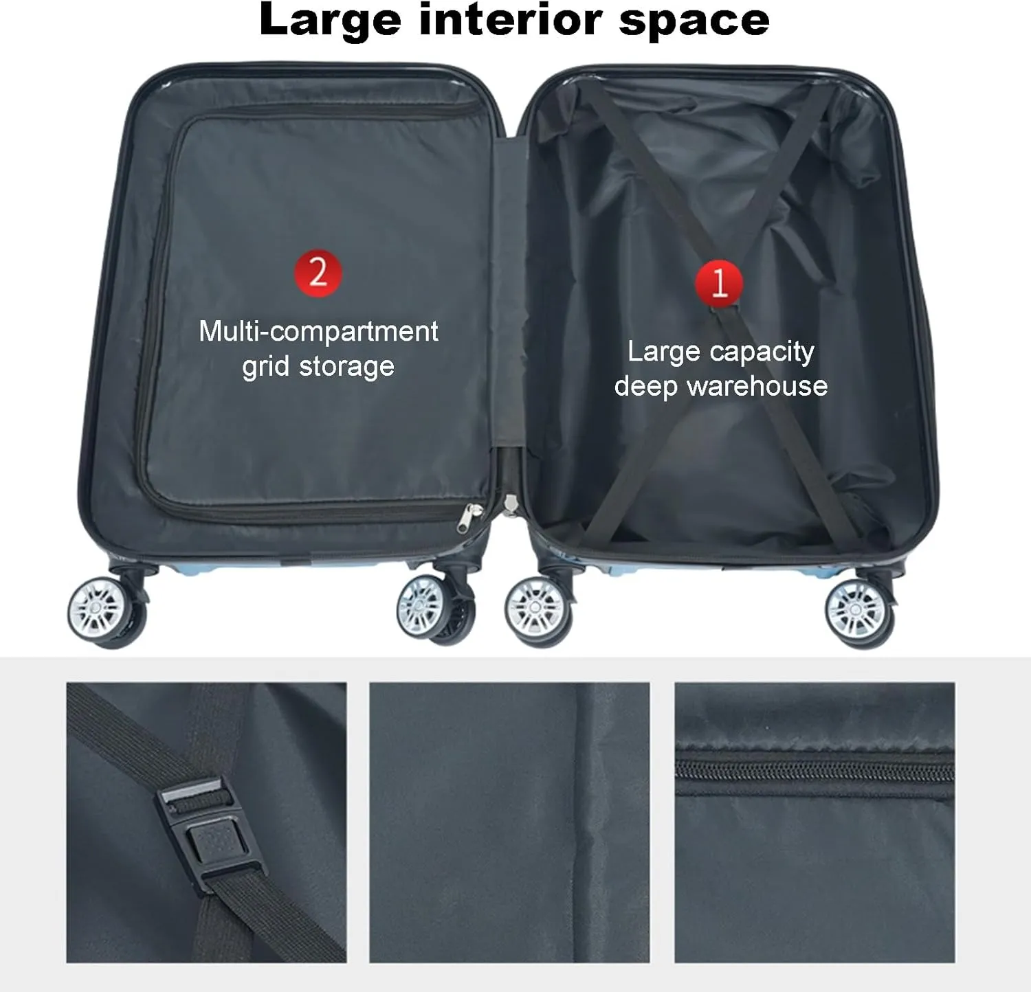 Luggage 4 Piece Set, Hardshell ABS Suitcase Set with Double Spinner Wheels, Lightweight Durable Large Luggage set, Carry On and Checked Travel Black