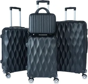 Luggage 4 Piece Set, Hardshell ABS Suitcase Set with Double Spinner Wheels, Lightweight Durable Large Luggage set, Carry On and Checked Travel Black