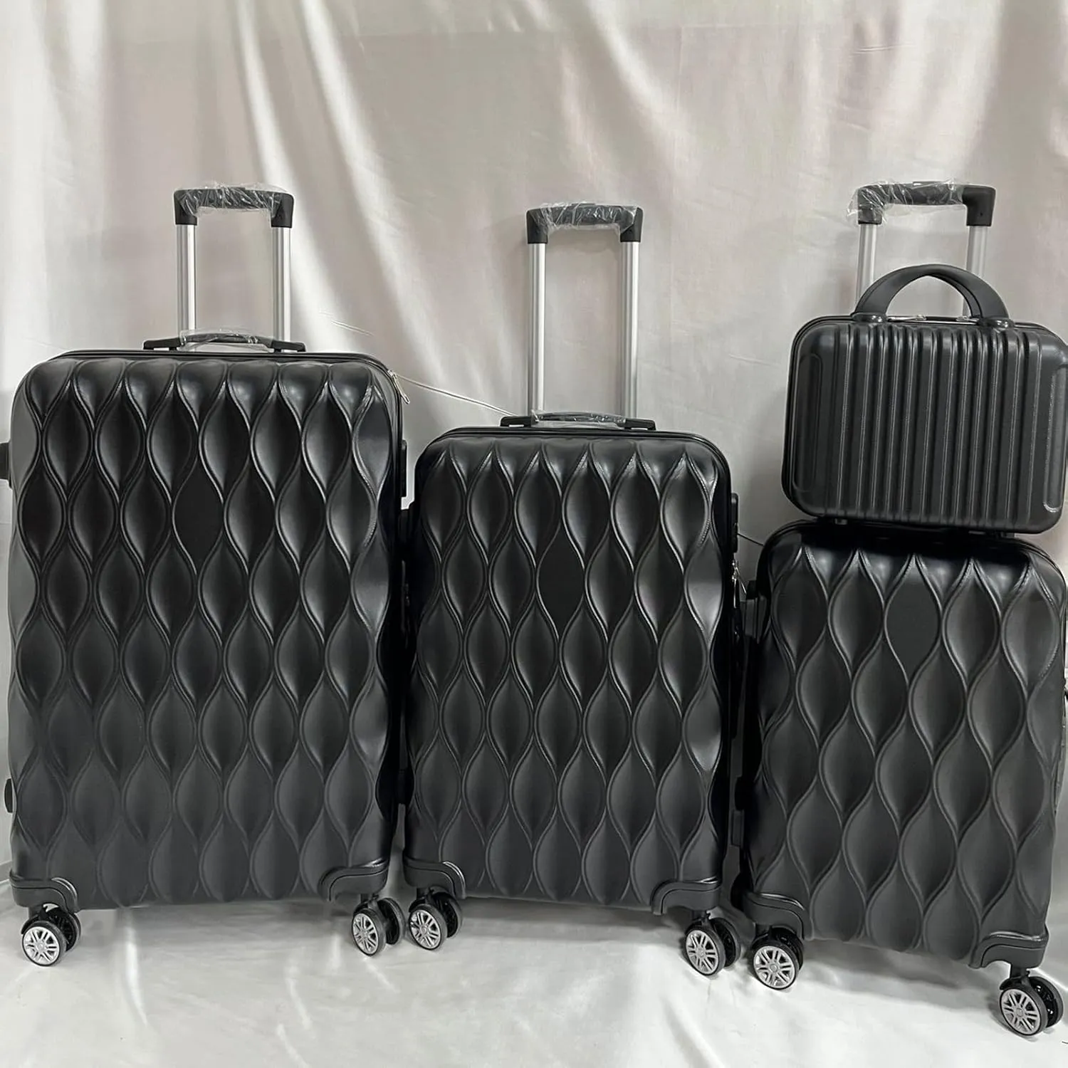 Luggage 4 Piece Set, Hardshell ABS Suitcase Set with Double Spinner Wheels, Lightweight Durable Large Luggage set, Carry On and Checked Travel Black