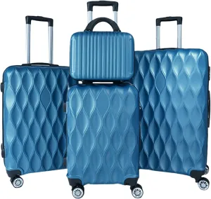 Luggage 4 Piece Set, Hardshell ABS Suitcase Set with Double Spinner Wheels, Lightweight Durable Large Luggage set, Carry On and Checked Travel Royal Blue