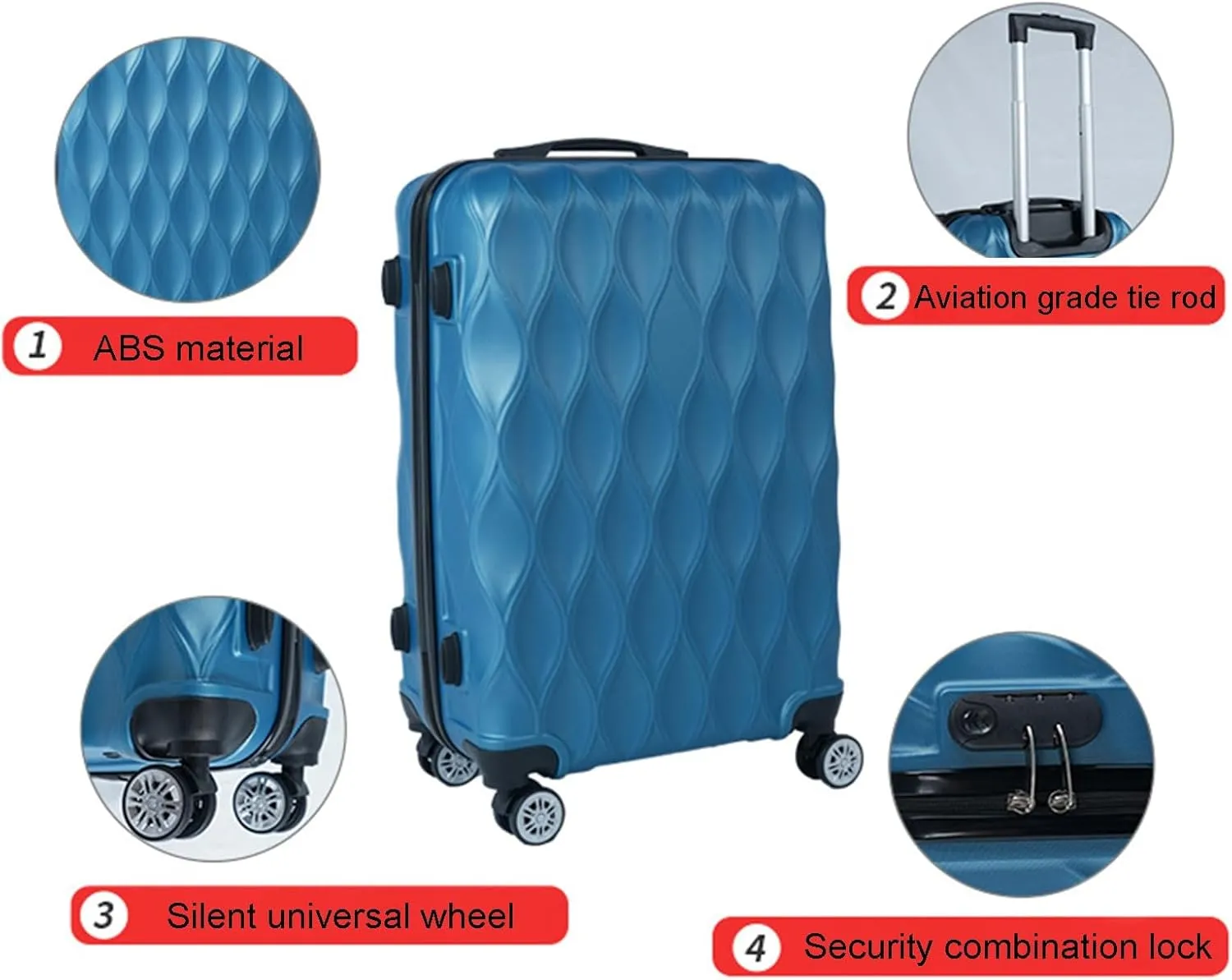Luggage 4 Piece Set, Hardshell ABS Suitcase Set with Double Spinner Wheels, Lightweight Durable Large Luggage set, Carry On and Checked Travel Royal Blue