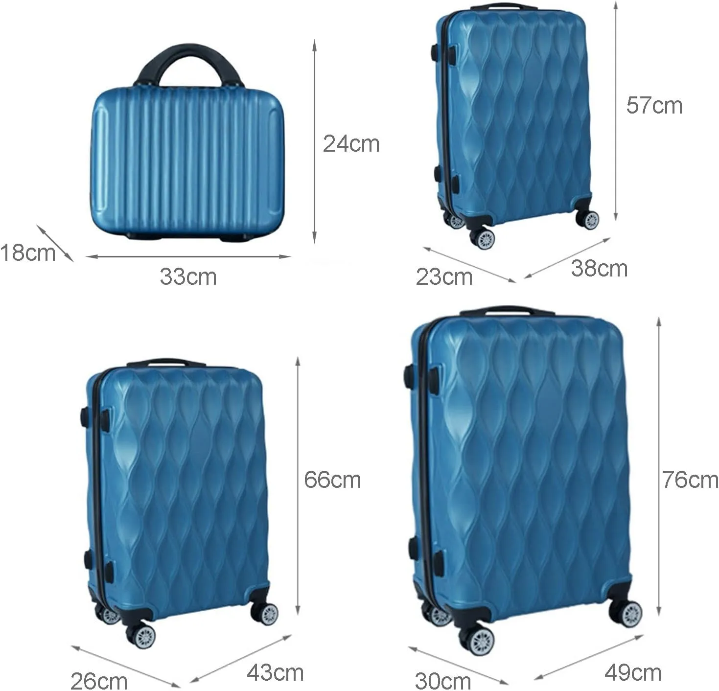 Luggage 4 Piece Set, Hardshell ABS Suitcase Set with Double Spinner Wheels, Lightweight Durable Large Luggage set, Carry On and Checked Travel Royal Blue