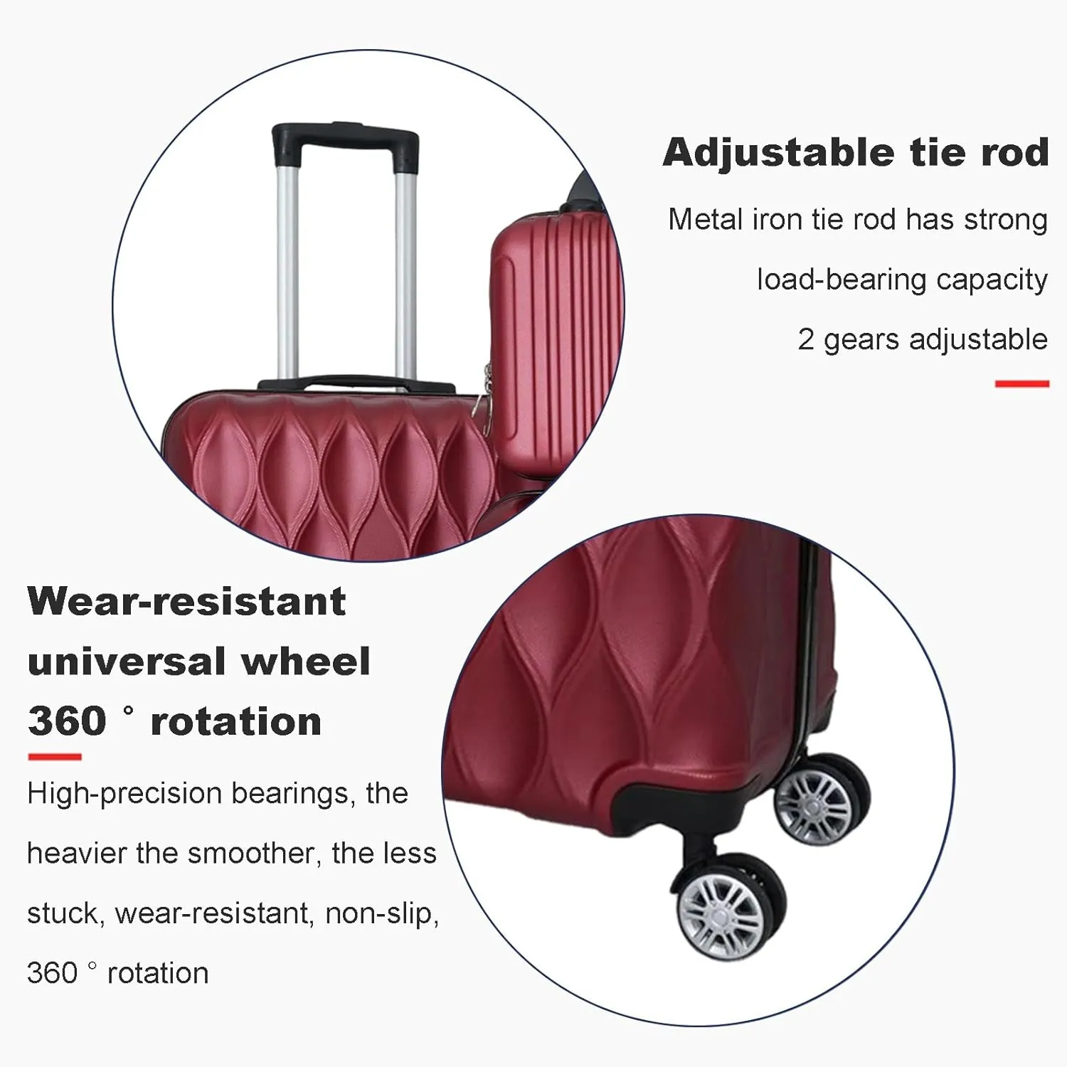 Luggage 4 Piece Set Suitcase Set 14 20 24 28 Inch Hard Shell Luggage Set with Telescopic Handle,4 Spinner Wheels and TSA Lock, Luggage Suitcase Set Wine Red 4pcs