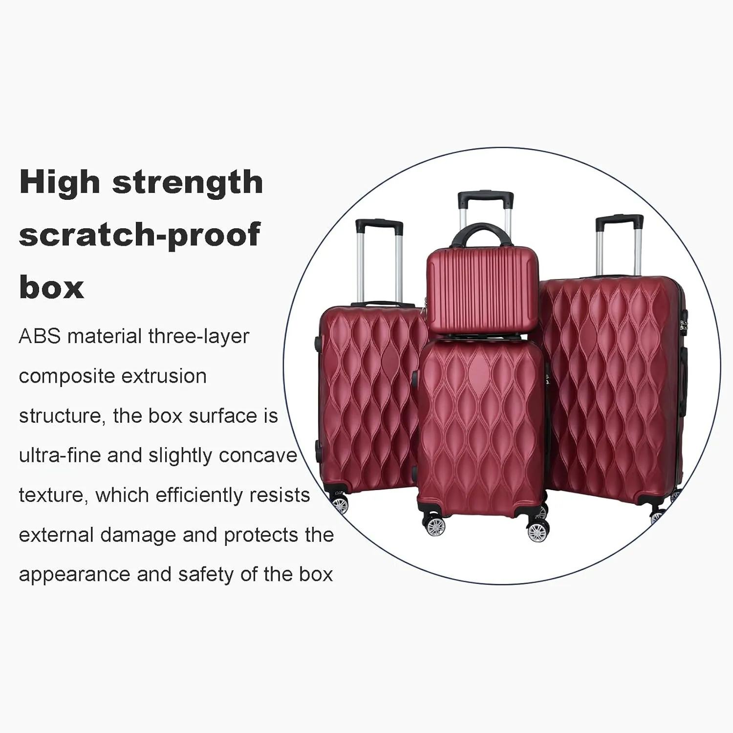 Luggage 4 Piece Set Suitcase Set 14 20 24 28 Inch Hard Shell Luggage Set with Telescopic Handle,4 Spinner Wheels and TSA Lock, Luggage Suitcase Set Wine Red 4pcs