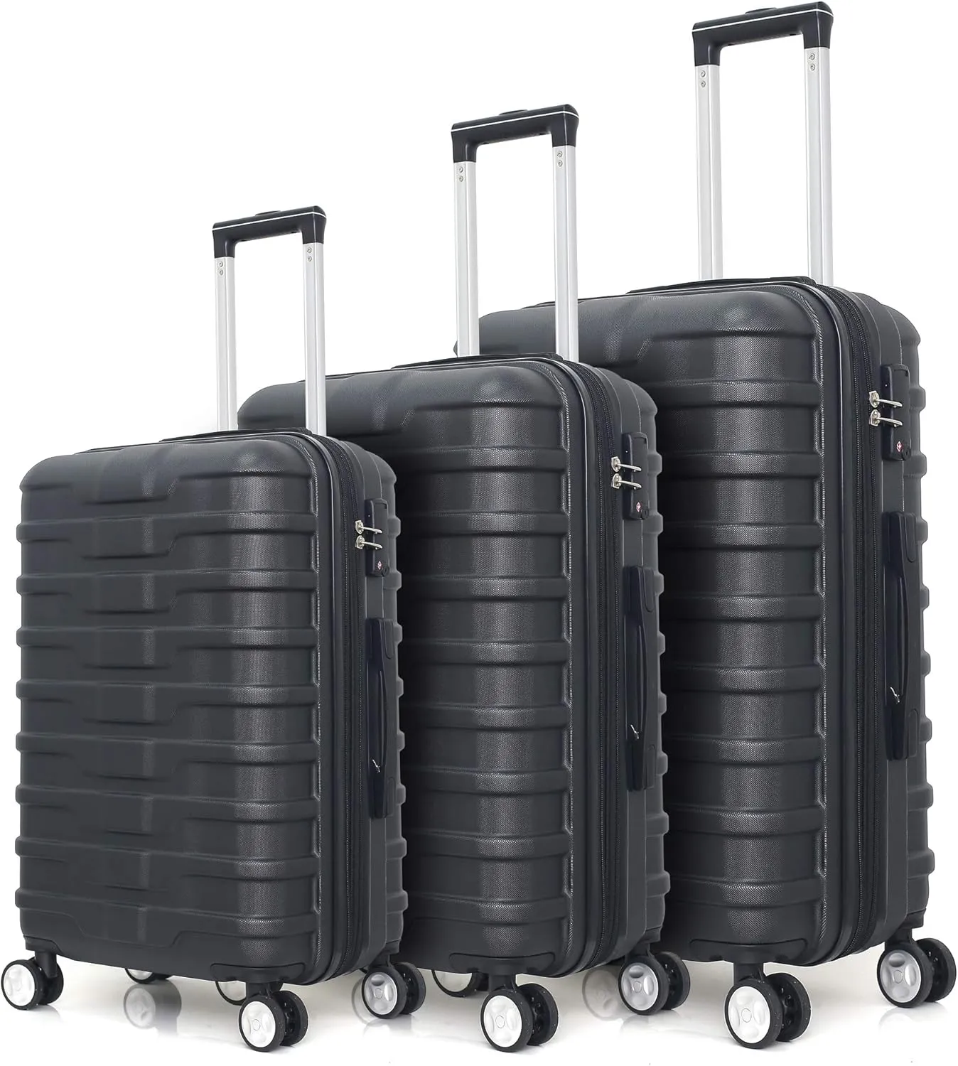 Luggage Set 3 Piece Set Suitcase set Spinner Hard shell Lightweight PC ABS with TSA Lock 20inch 24inch 28inch (black)