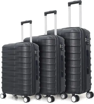 Luggage Set 3 Piece Set Suitcase set Spinner Hard shell Lightweight PC ABS with TSA Lock 20inch 24inch 28inch (black)