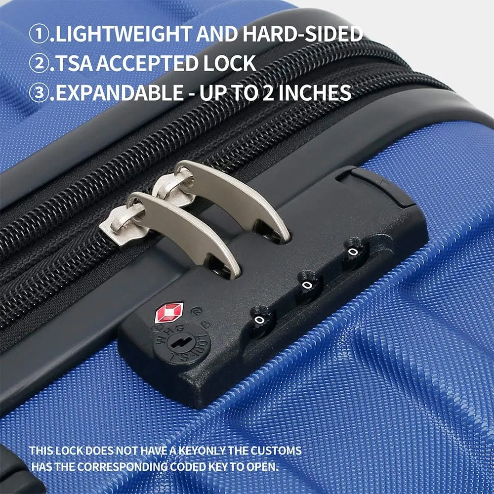 Luggage Set 3 Piece Set Suitcase set Spinner Hard shell Lightweight PC ABS with TSA Lock 20inch 24inch 28inch (navy)