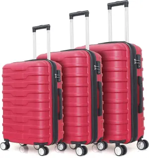 Luggage Set 3 Piece Set Suitcase set Spinner Hard shell Lightweight PC ABS with TSA Lock 20inch 24inch 28inch (red)