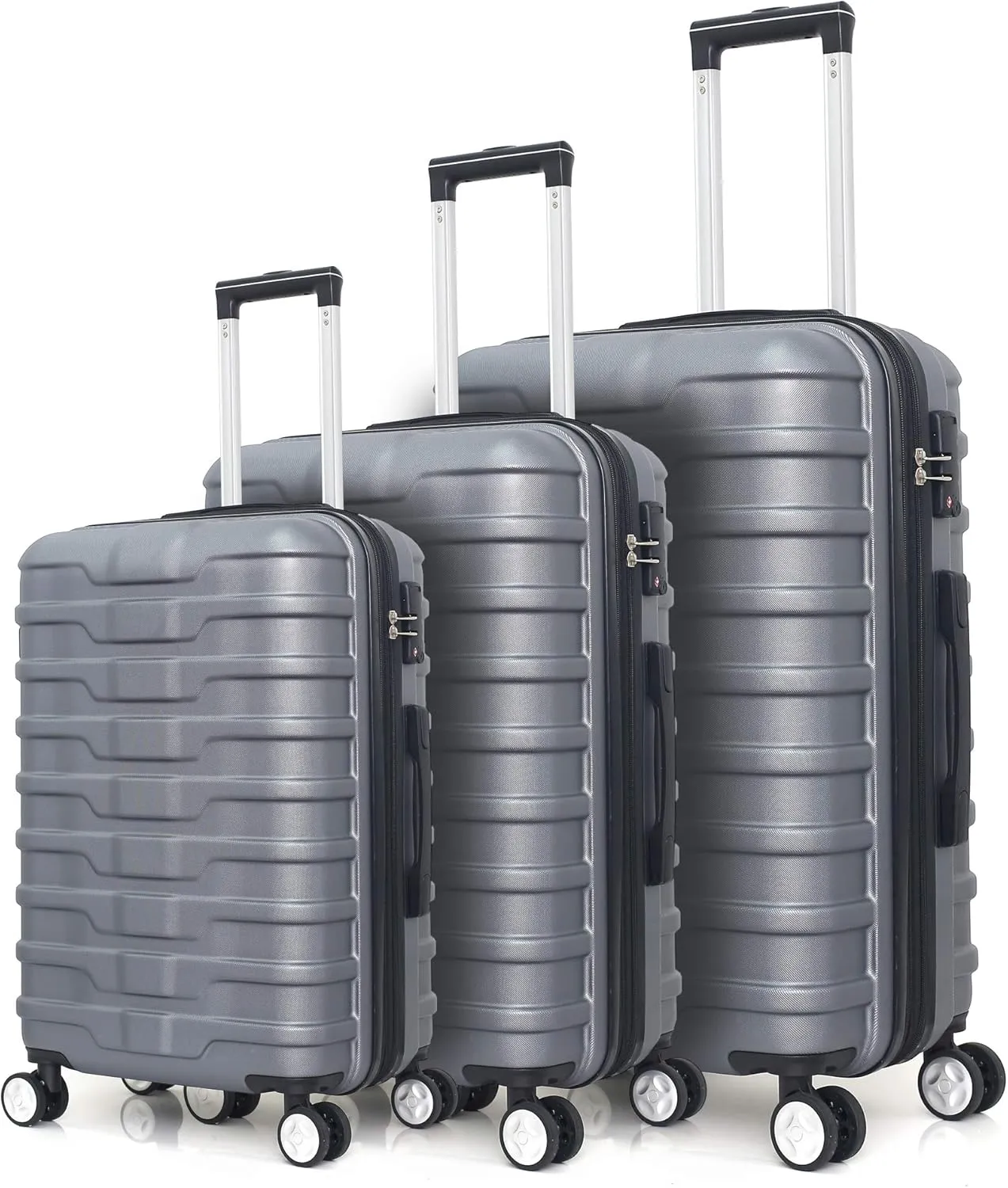 Luggage Set 3 Piece Set Suitcase set Spinner Hard shell Lightweight PC ABS with TSA Lock 20inch 24inch 28inch (silver)