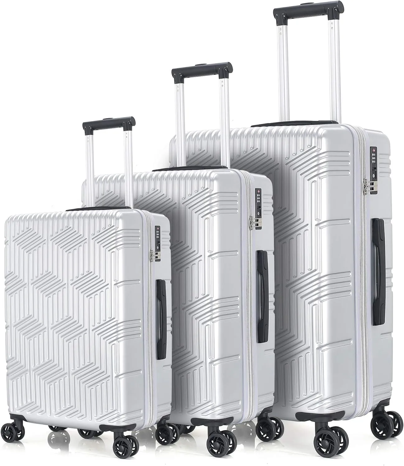 Luggage Set 3 Piece Set Suitcase set Spinner Hard shell Lightweight PC ABS with TSA Lock 20inch 24inch 28inch (silver)