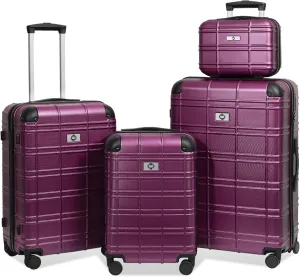 Luggage Set Hardshell Durable Lightweight 4-Piece Set with Spinner Wheels, Various Sizes, Purple