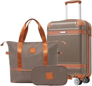 Luggage Sets 4 Piece, Carry On Luggage with Duffel Bag and Toiletry Bag, Suitcases with Wheels, ABS Lightweight Suitcase with Spinner Wheels, (3 pc Coppery)