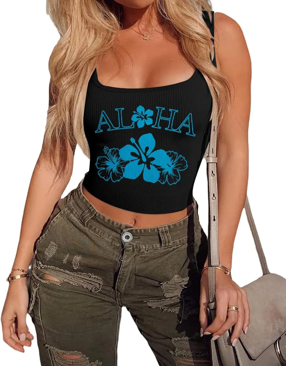 LUKYCILD Summer Crop Tank Tops Women: Hawaiian Shirts Beach Tropical Graphic Shirt Cute Vacation Casual Vest Cami