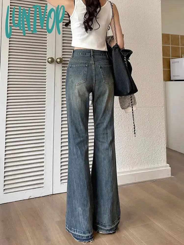 Lunivop 90s streetwear Women's Skinny Jeans Autumn and Winter New American Retro High Waist Loose Non-Leg Flared Pants Autumn