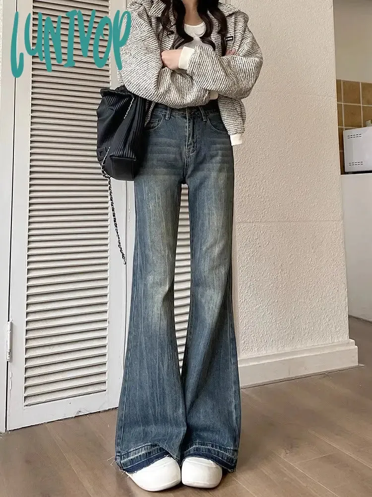 Lunivop 90s streetwear Women's Skinny Jeans Autumn and Winter New American Retro High Waist Loose Non-Leg Flared Pants Autumn