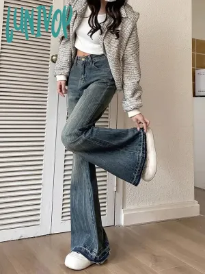 Lunivop 90s streetwear Women's Skinny Jeans Autumn and Winter New American Retro High Waist Loose Non-Leg Flared Pants Autumn