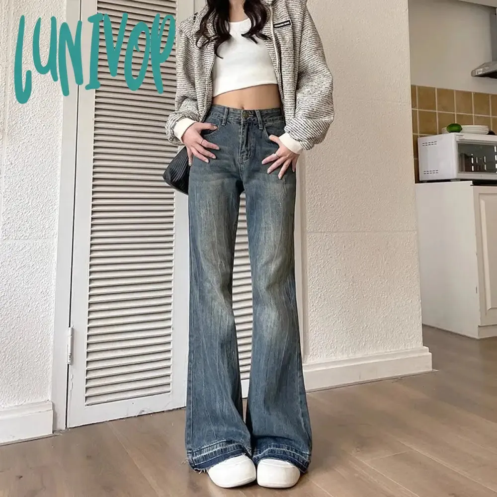 Lunivop 90s streetwear Women's Skinny Jeans Autumn and Winter New American Retro High Waist Loose Non-Leg Flared Pants Autumn
