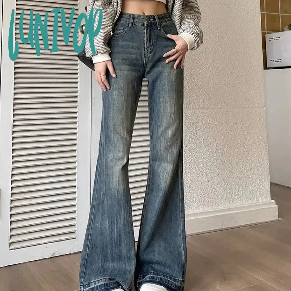 Lunivop 90s streetwear Women's Skinny Jeans Autumn and Winter New American Retro High Waist Loose Non-Leg Flared Pants Autumn