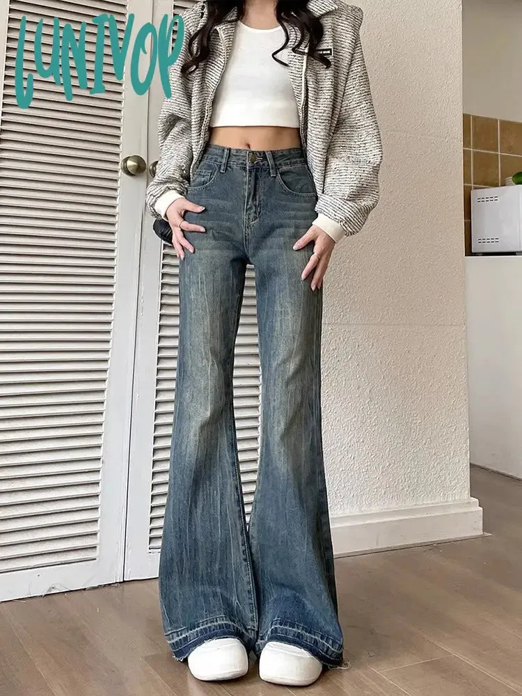 Lunivop 90s streetwear Women's Skinny Jeans Autumn and Winter New American Retro High Waist Loose Non-Leg Flared Pants Autumn