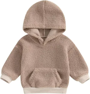 Mandizy Toddler Baby Girl Boy Winter Clothes Fleece Jacket Hoodie Coat Warm Furry Hooded Jumper Outerwear Tops