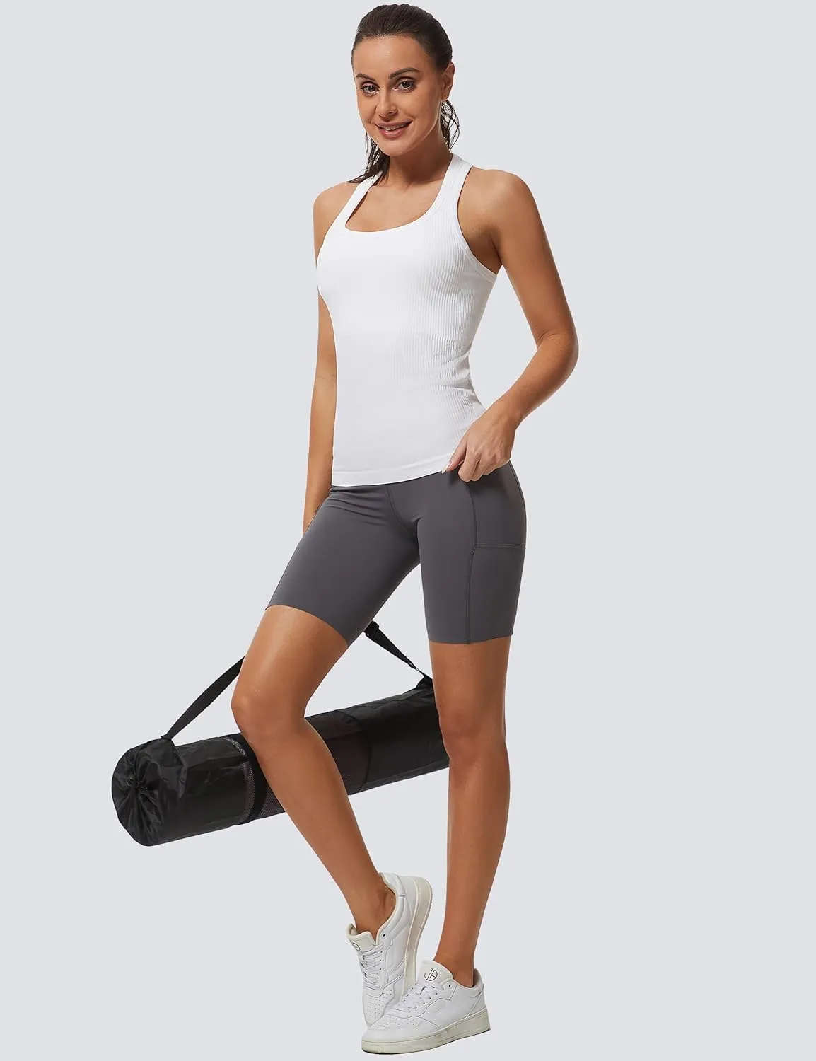 MathCat Workout Tank Tops for Women Athletic Basic Tanks Seamless Running Muscle Racerback Ribbed Yoga Tops with Built in Bra