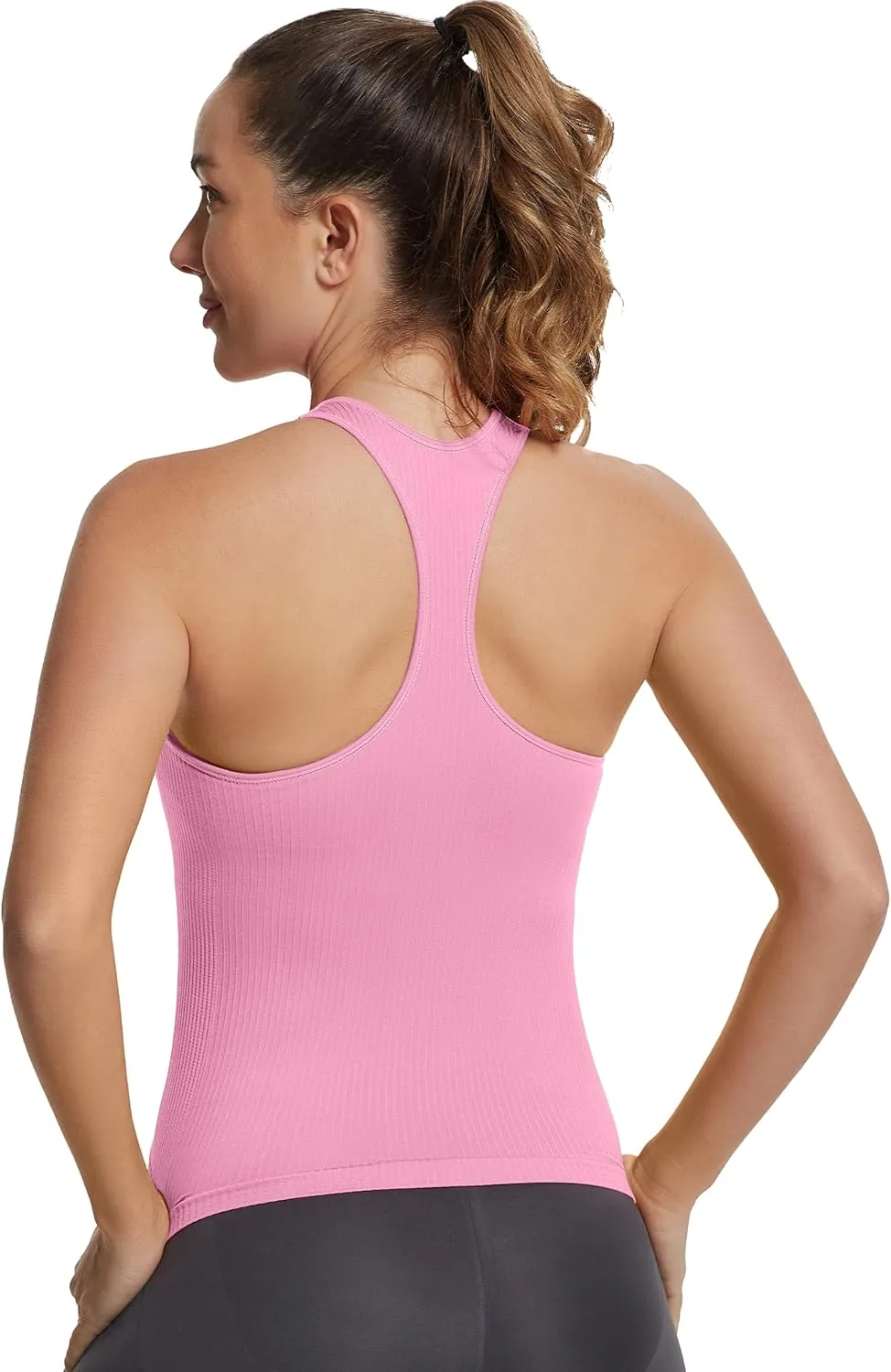 MathCat Workout Tank Tops for Women with Built in Bra,Ribbed Racerback Crop Tank Top,Workout Tops for Women Slim Fit