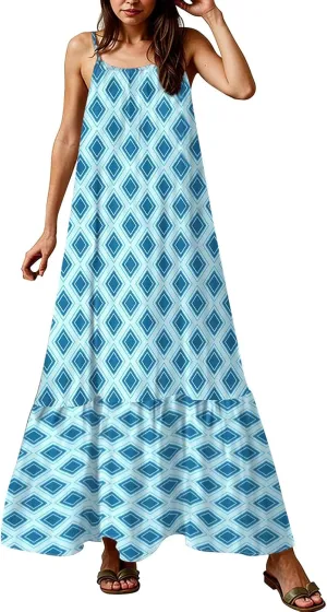 Maxi Dresses for Women 2025 Summer Boho Spaghetti Strap Maxi Dress Vintage Prin Long Dresses Casual Flowy Beach Dress