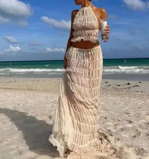 Maxi Skirt Sets Women 2 Piece Outfits Long Maxi Skirt Lace Up Back Dress Summer Dresses for Women 2024 Beach Outfits