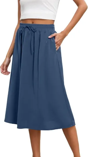 Maxi Skirts for Women 2025 Elegant Boho Pleated Skirt Elastic High Waisted Casual Summer Pockets A Line Dresses Outfits