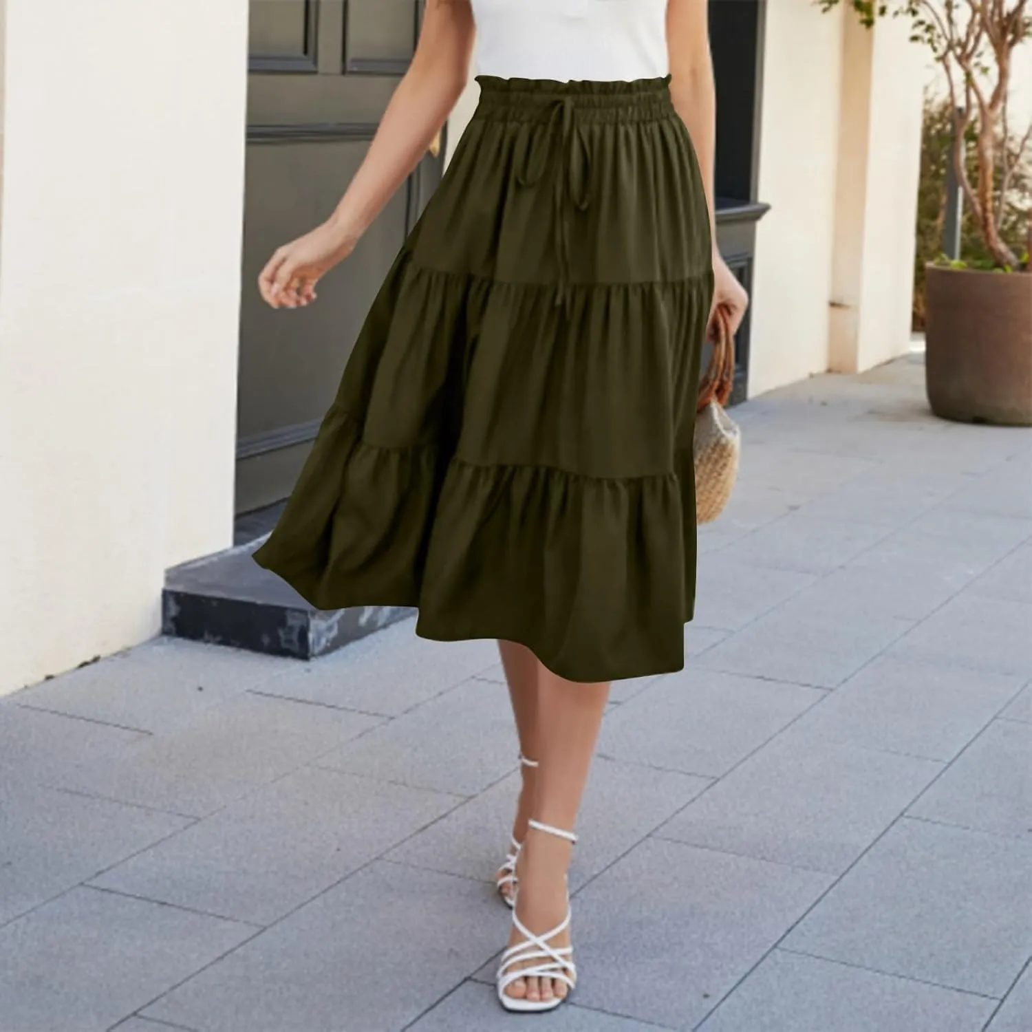 Maxi Skirts for Women Summer Floral Pleated Tiered Boho Flowy Elastic Waist A-Line Spring Beach Vacation Long Skirt