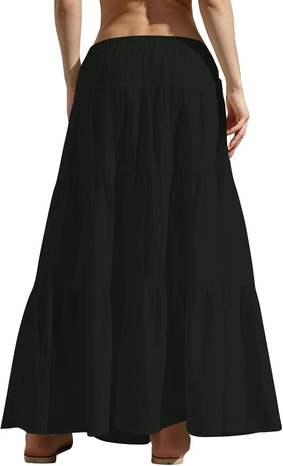 Maxi Skirts for Women Trendy Tiered A-Line Long Skirt Drawstring Elastic Waist Pleated Boho Casual Loose Clothes 2025