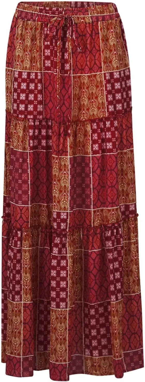 Maxi Skirts,Pleated Flowy Long Skirts for Women 2025 High Waisted Womens Boho Maxi Skirt with Pockets Trendy