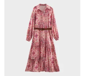 Maya Paisley Print Long Sleeve Maxi Shirt Dress  Chic Bohemian Day Dress