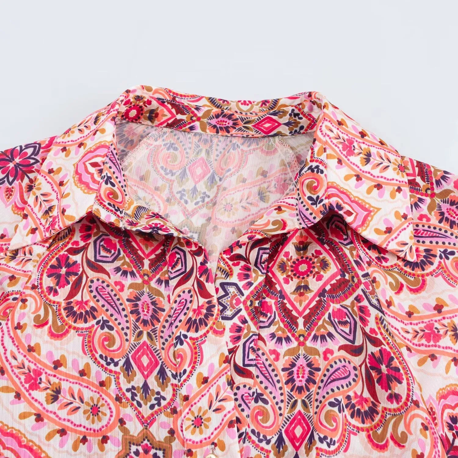 Maya Paisley Print Long Sleeve Maxi Shirt Dress  Chic Bohemian Day Dress