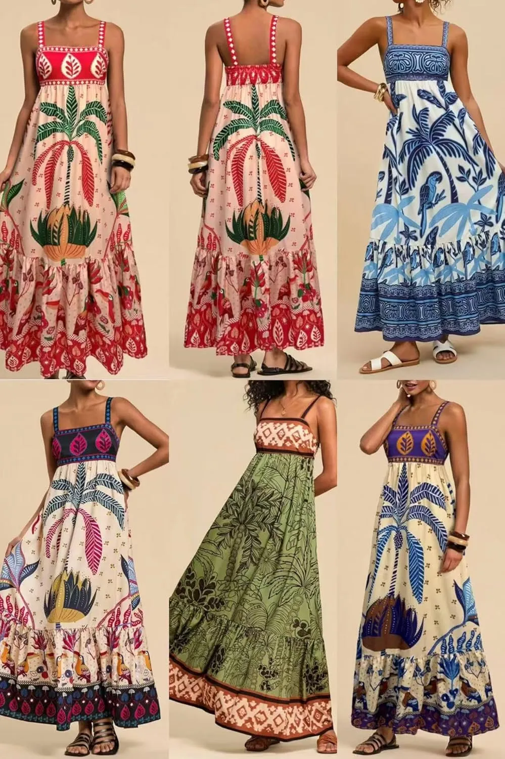 Melliflo Womens Boho Summer Maxi Dress 2025 Floral Print Spaghetti Strap Flowy Maxi Dress Smocked Tiered Long Beach Sundress