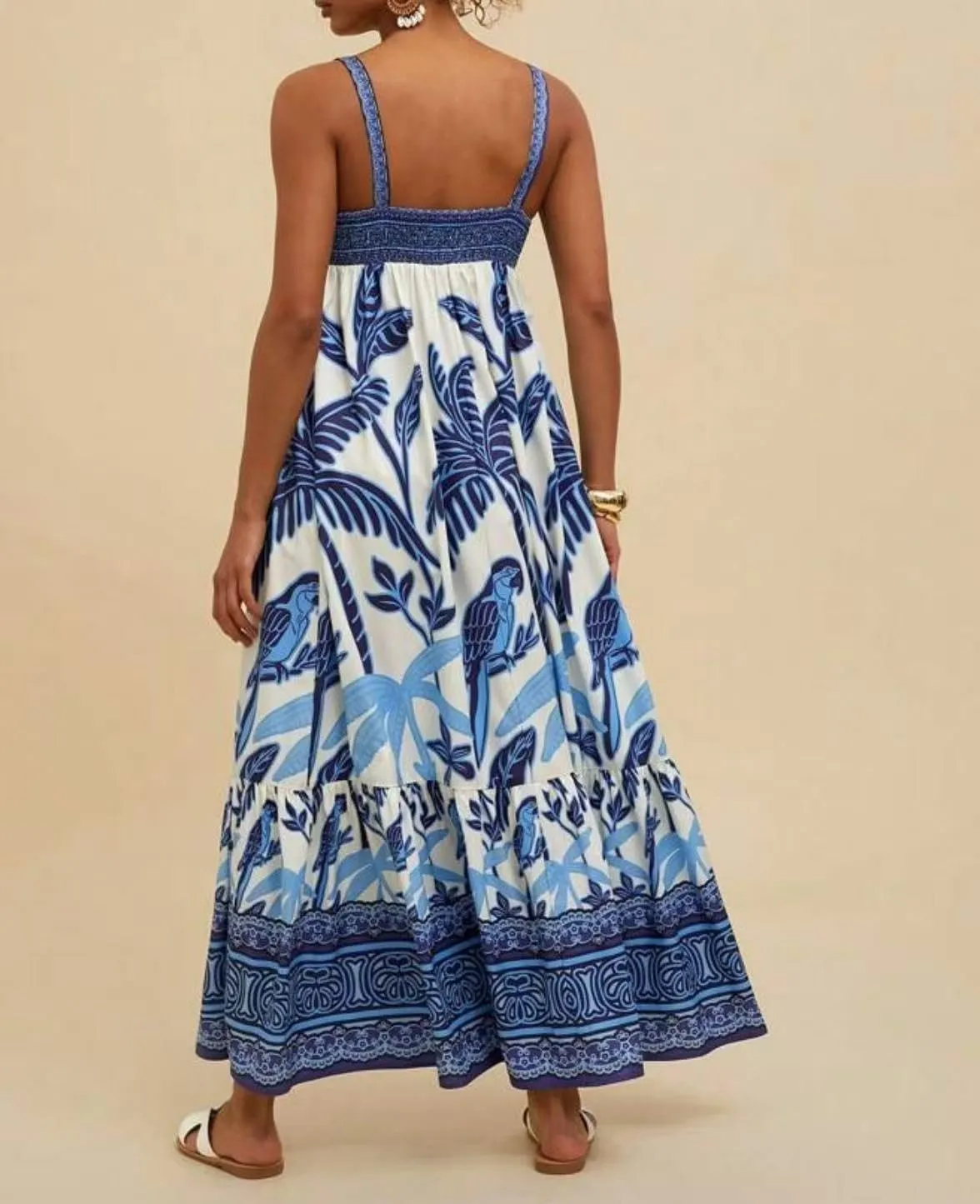 Melliflo Womens Boho Summer Maxi Dress 2025 Floral Print Spaghetti Strap Flowy Maxi Dress Smocked Tiered Long Beach Sundress