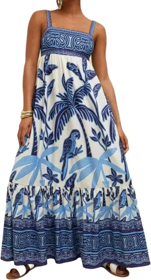 Melliflo Womens Boho Summer Maxi Dress 2025 Floral Print Spaghetti Strap Flowy Maxi Dress Smocked Tiered Long Beach Sundress