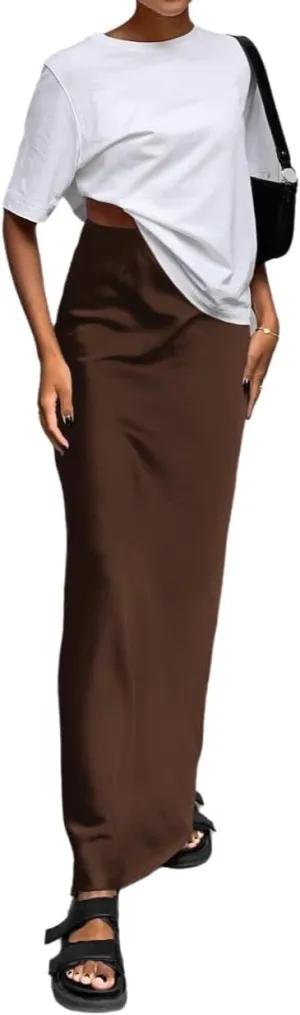 Melliflo Women's Satin Silky Maxi Skirt High Waist Flowy A Line Long Skirt Elegant Slim Fit Y2k Maxi Skirt