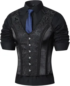 Men Dress Waistcoat Vintage Corset Vest Lace Up Boned Black Formal Tops Wedding Stage