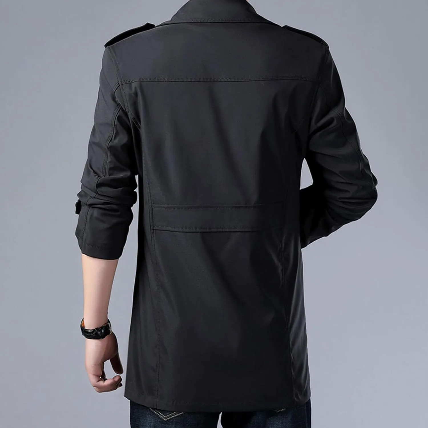 Men Trench Coat Winter Mid Length Wool Coat Notch Collar Cardigan Big and Tall Peacoat Lightweight Cardigan Coat