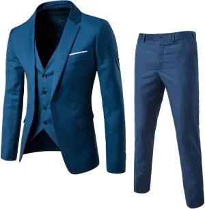 Men's 3 Piece Suit Blazer,Slim Fit Tuxedos with One Button,Leisure Jacket Vest Pants & Suit Set for Business Outfits