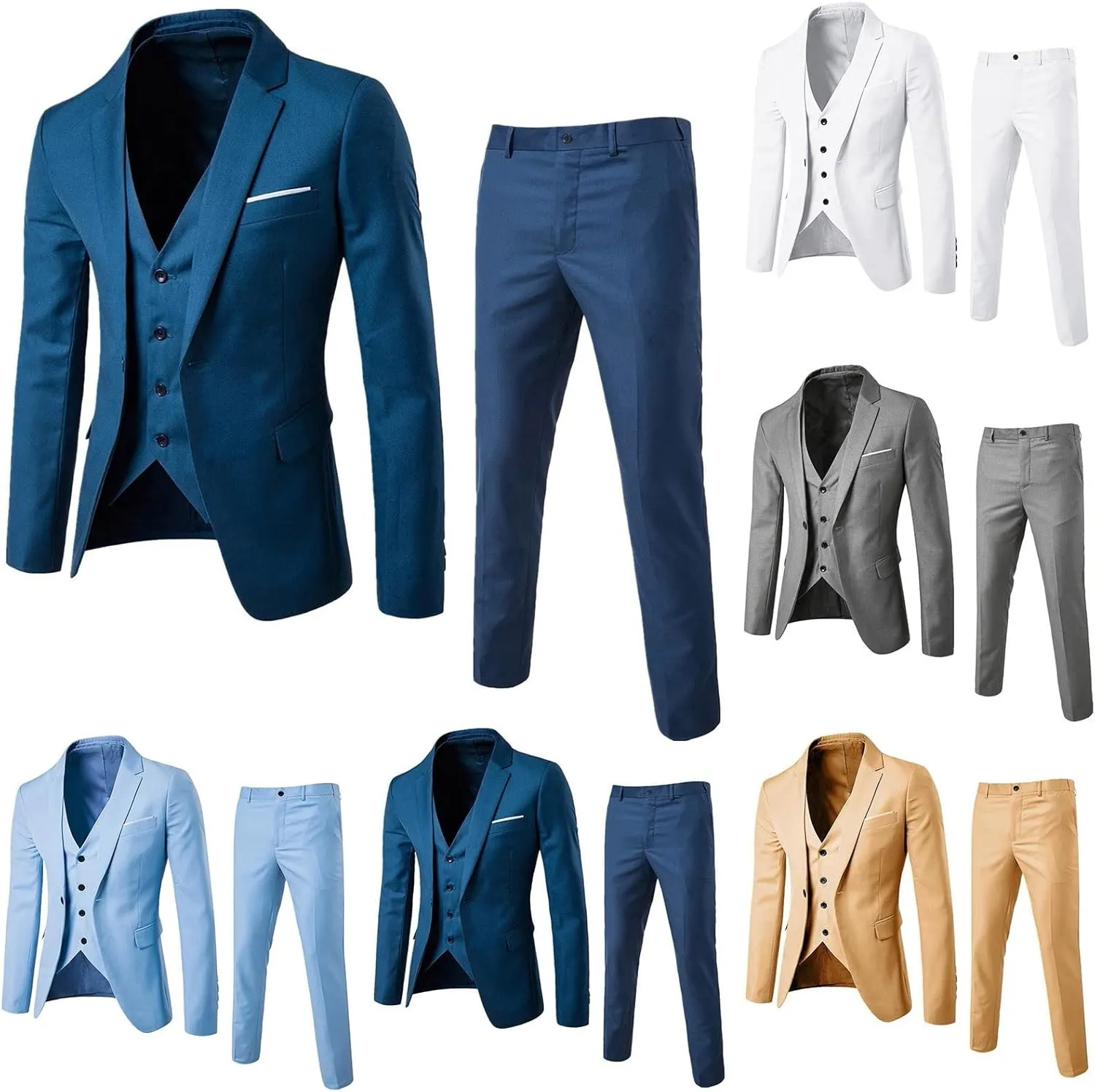 Men's 3 Piece Suit Blazer,Slim Fit Tuxedos with One Button,Leisure Jacket Vest Pants & Suit Set for Business Outfits