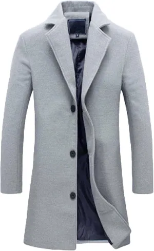 Men's Casual Trench Coat Slim Fit Spread Collar Long Sleeve Jacket Thicken Overcoat Plus Size Vintage Breasted Pea Coat
