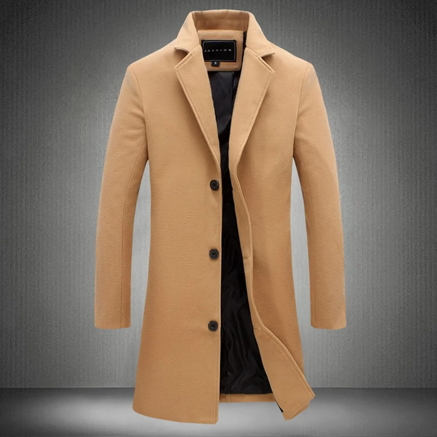 Men's Casual Trench Coat Slim Fit Spread Collar Long Sleeve Jacket Thicken Overcoat Plus Size Vintage Breasted Pea Coat