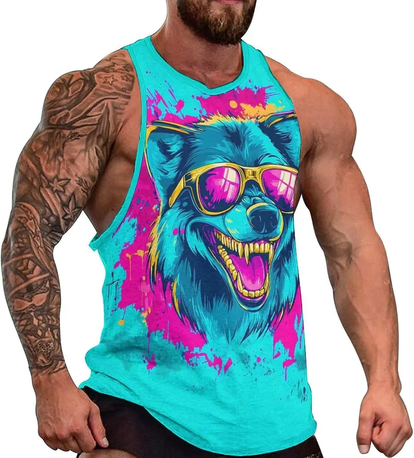 Mens Cool Wolf Graphic Tank Tops 3D Print Sleeveless Summer Casual Gym Workout Muscle T Shirts